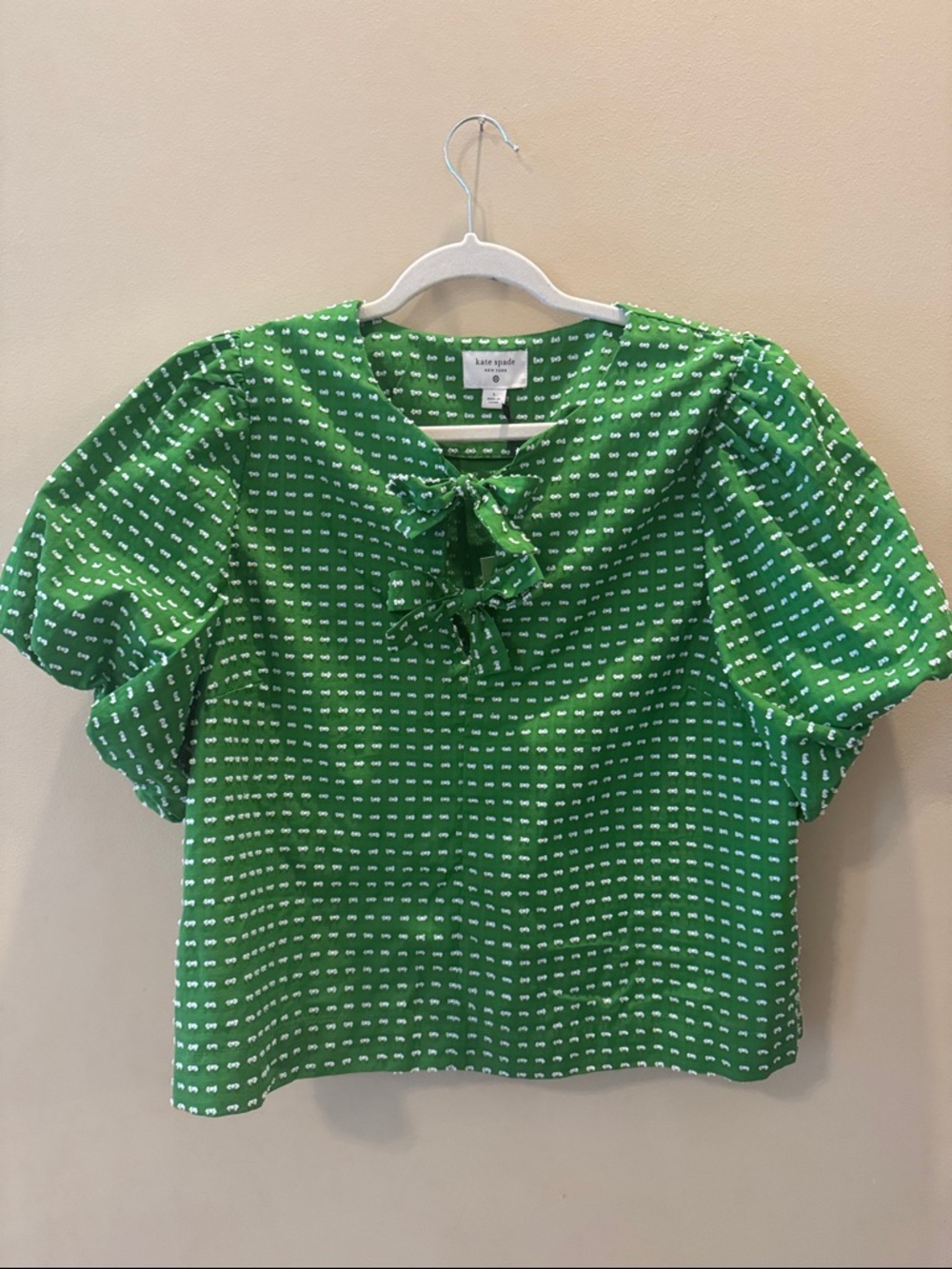 NWT Kate Spade Green Graphic Puff Sleeve Blouse - Large
